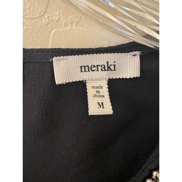 Meraki Black Long Sleeve Flutter Blouse Top Rhinestone Neckline Size M - Picture 8 of 10